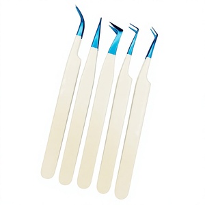 Pinzas de Acero Inoxidable Sostenible de Calidad Premium para Extensiones de Pestañas, Mega Volumen, Rectas y Curvas, Punta Azul, Concepto de Belleza - Product Image 1