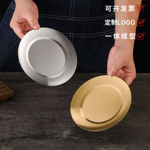 Plateau rond plat en acier inoxydable couleur or argent, plat peu profond pour les repas d'hôtel, les plateaux de service pour le café et le thé - Product Image 2