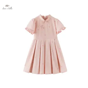 DK2240910 DAVE BELLA robe pour enfants 2024 été nouveau bébé filles mode mignon cerise imprimer décontracté pur coton robe de princesse