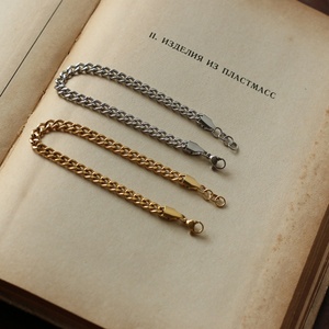 Waterproof Stainless Steel Cuban Link Gold Plated Chain Bracelet for Women <b>Men</b> - Product Image 2