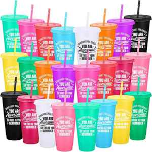 Promotion Business <b>Gifts</b> Plastic With Lids and Straws Reusable 24 Oz Tumbler Iced Coffee Cup Travel Mug Custom Cups - Product Image 1
