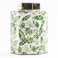 Vase décoratif en céramique de style chinois, pot à gingembre en porcelaine, motif feuille, accent doré pour salon et entrée