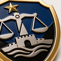Broche personnalisée en métal, cadre doré, émail bleu marine, motif Balance de la Justice, vente en gros