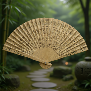 Set di Ventagli in Legno Zaa Be 1012a, Lunghezza 20cm, Artigianato in Bambù Fatto a Mano, Regalo - Product Image 2