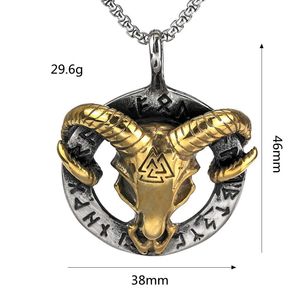 Collar con Colgante de Acero Inoxidable Estilo Vikingo Retro Nórdico para Hombre, con Cadena de Bambú, Diseño Personalizado de Cabeza de Oveja con <span class=keywords><strong>Runa</strong></span> - Product Image 6