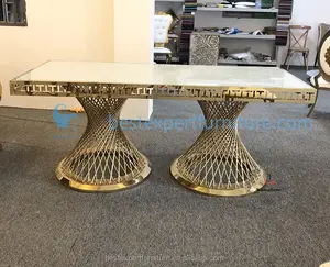 Olay düğün ziyafet için altın dikdörtgen paslanmaz çelik cam delikli çalışma masası