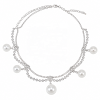 Collier élégant en alliage avec perles d'imitation pour femme, chaîne à maillons, collier ras du cou superposé, bijoux de mariée pour mariage
