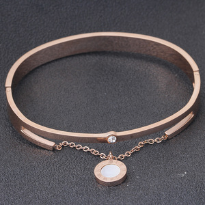 Bracelet réglable en acier inoxydable incrusté de chiffres romains, or rose, bijoux unisexes, cadeau - Product Image 4