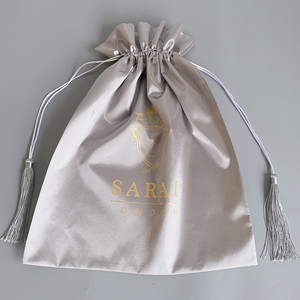 Büyük Gri Yeşil İpek Saten İpli Toz Torbası, Çanta Kılıfları, Saten Giysi Çantası, Püsküllü Saten Çanta - Product Image 3
