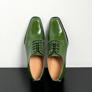 Zapatos Formales de Cuero para Hombre con Aumento de Altura de 5CM, Tacón Alto, Punta Cuadrada Verde, de Primera Capa de Piel de Vacuno - Product Image 3