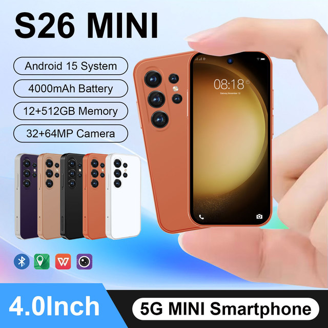 Hot Selling S26 Mini 5G Smartphone 4.0 Inch 12+512GB 4000mAh Battery Android15 64MP HD Camera Portable Mini Phone