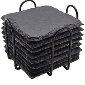 Dessous de verre rond en pierre de roche noire naturelle Tapis de table avec les bords naturels des roches - Product Image 2