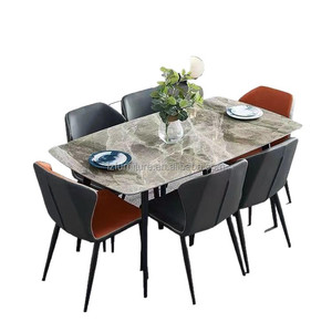 Ensemble de table et de chaises de salle à manger modernes de luxe en bambou et dalle de roche, meubles de restaurant et d'hôtel pour usage domestique - Product Image 6