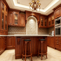 Meubles de cuisine de luxe en bois massif sculpté à la main, style campagnard traditionnel, ensemble de cuisine pour grand projet de villa, OEM ODM personnalisé