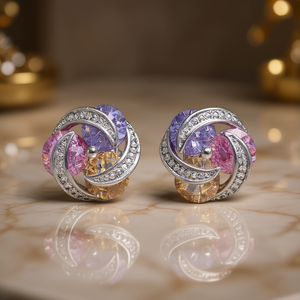 Boucles d'oreilles en cristal Swarovski, argent 925 plaqué rhodium, motif floral, améthyste rose, bijoux de fête, style romantique pour femmes - Product Image 2