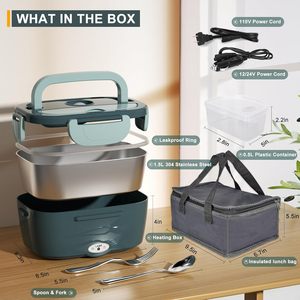 1.5L Leakproof Electric <b>Lunch</b> Box for Adults Men, 80W Fast Heating Stainless Steel Container Food Warmer with Bag Fork Spoon - Product Image 3