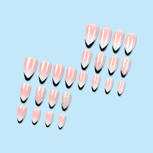 24 Uds <span class=keywords><strong>uñas</strong></span> postizas <span class=keywords><strong>francesas</strong></span> <span class=keywords><strong>negras</strong></span> acabado almendra brillo <span class=keywords><strong>diseño</strong></span> cubierta completa gradiente Rosa <span class=keywords><strong>uñas</strong></span> postizas Prensa en <span class=keywords><strong>uñas</strong></span> - Product Image 4