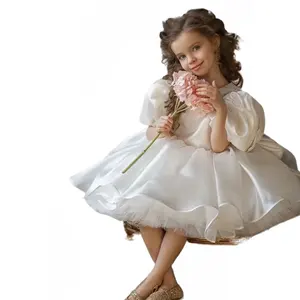 Prinzessin Kleid für Kinder Mädchen 7 bis 8 Jahre alte Mode Blumen mädchen Kleider Hochzeit Kinder weiß Plissee spanische Kleider für Mädchen
