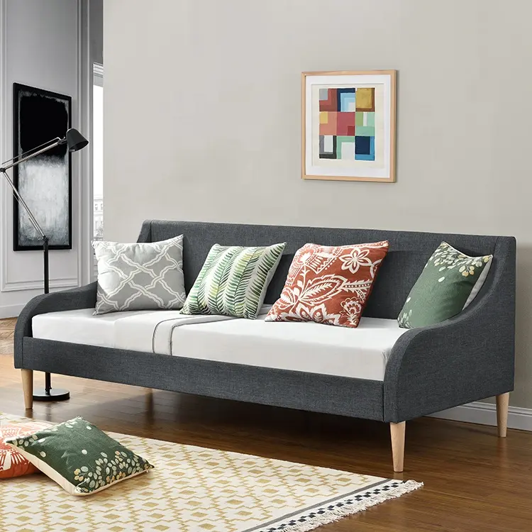 Willmodern Modern küçük çift Daybed ev tarzı oturma odası mobilya yumuşak ve ahşap keten kumaş kanepe sedir