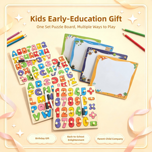 Juguetes Montessori de Madera para la Educación Temprana de los Niños, Tablero de Doble Cara con <span class=keywords><strong>Alfabeto</strong></span> en Inglés, <span class=keywords><strong>Español</strong></span> y Ruso, Rompecabezas de Números y Tablero de Dibujo - Product Image 2