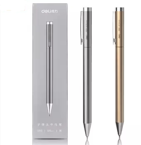 Deli Metal Sign Pen Ballpen Signing Pen 0.5MM Gel PREMEC Smooth Switzerland Refill Black Ink Office School Writing Pen