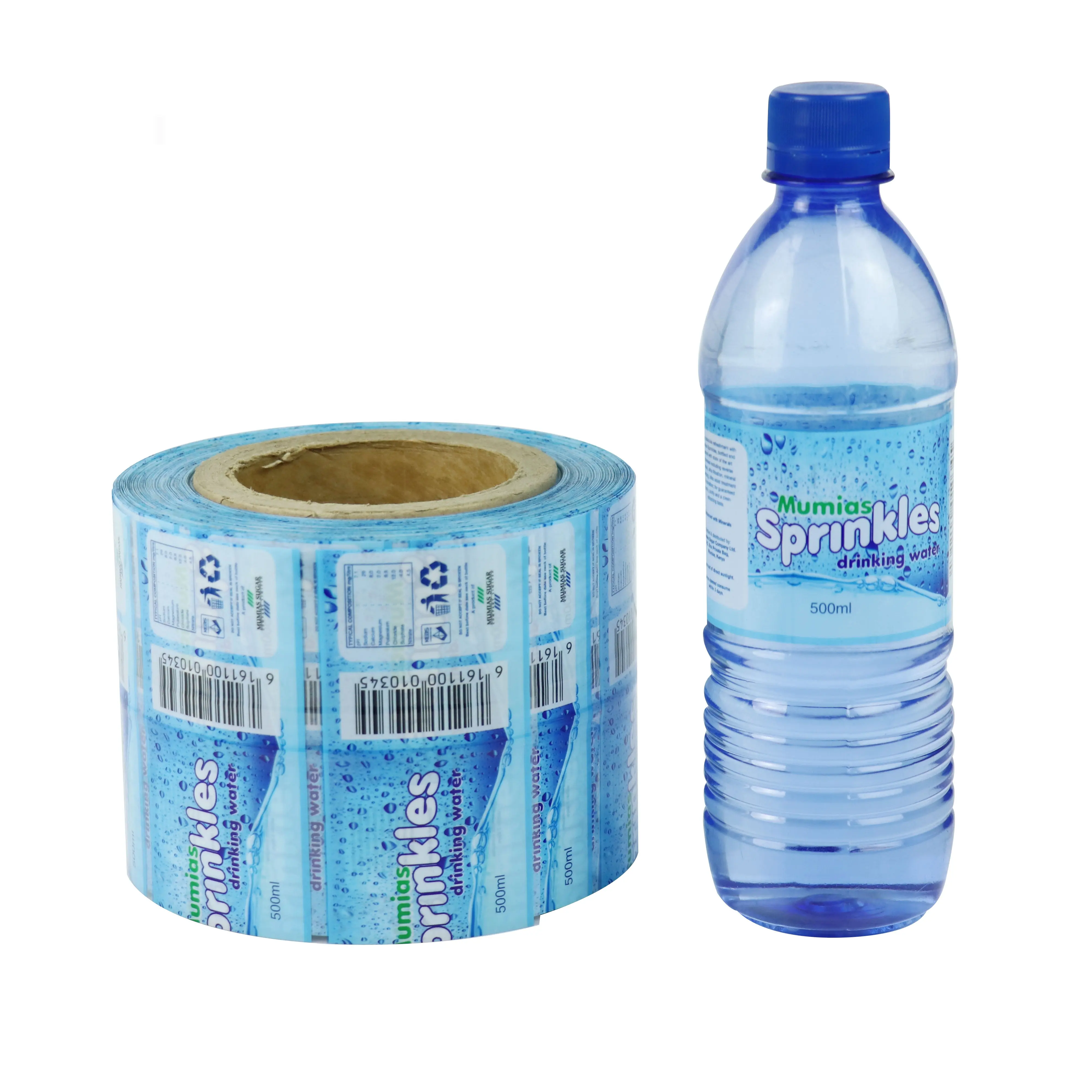 Impresión de etiquetas personalizada de fábrica, etiqueta de manga retráctil de pvc para botella de agua y plástico