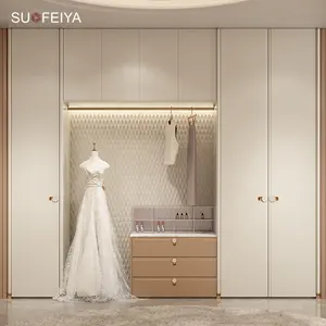 SUOFEIYA Customized Luxury French Aluminum Frame White PVC Wooden Walk In Closet Cabinets