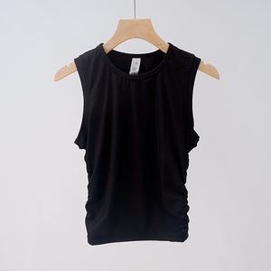 Débardeur de sport sans manches pour femme, séchage rapide, côtelé, avec double fronces latérales, idéal pour le fitness et le yoga - Product Image 4