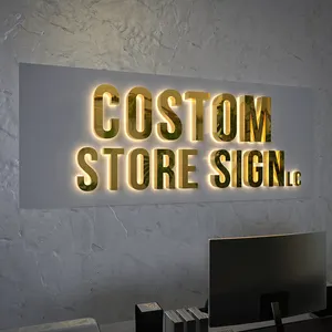 Fabricante Food Store Iluminado Outdoor LED número da placa do sinal Gold Metal 3D Letter Sign Board Letters para exibição loja de fumaça
