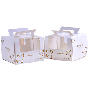 6 Inch Paper Cake Box Pvc Window Food Packaging Boxes Transparent with Handle Printed Tall White Cake Containers Cupcakes Boxes