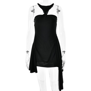 Robe courte dos nu style européen et américain pour femme, sexy, sans manches, coupe ajustée, tenue de soirée rouge - Product Image 5
