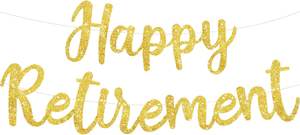 Pancarta Dorada con Brillantina de <span class=keywords><strong>Feliz</strong></span> Jubilación, Decoración para Fiesta de Jubilación para Mujeres y Hombres - Product Image 1