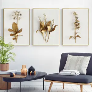 Modern altın çiçek dekoratif boyama soyut 3D etkisi yatak odası oturma tuval baskı resimleri