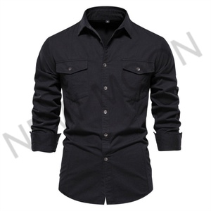 Chemise de travail rétro personnalisée pour homme, manches longues, délavée, coupe ample, avec poches, chemise décontractée - Product Image 6