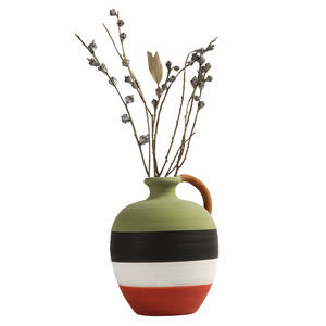 Vase de table en céramique contemporain, peint à la main, avec des lignes, décorations pour la maison - Product Image 1