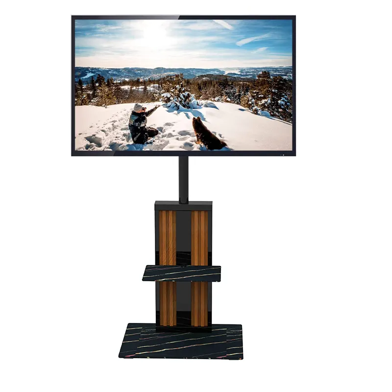 Floor Standing TV Stand Tempered Glass Base for Most 32"-65" LCD LED TVs with One DVD Shelf