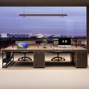 Escritorio de Oficina Moderno Combinado con Estación de Trabajo para Seis Personas con Cajones y Mampara Divisoria para Uso del Personal - Product Image 4