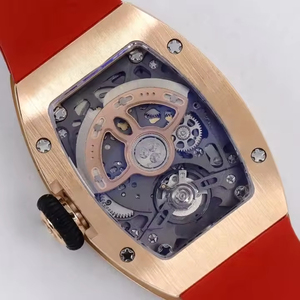 High-quality Rose Gold Diamond-set Mechanical Watch With <b>Red</b> Rubber Strap - Product Image 5