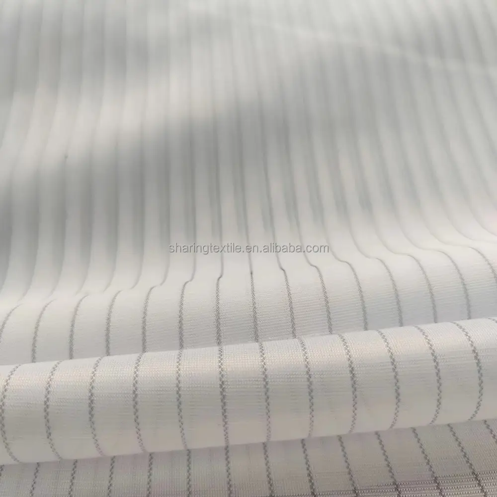 Lint Free Polyester Conductive Carbon Fiber 10mm Stripe Antistatic ESD Warp Knitted Tricot Smock Fabric For Cleanroom Gloves