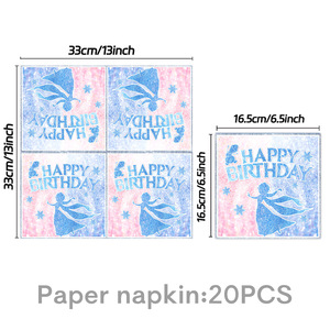 Articles de table pour fête d'anniversaire sur <span class=keywords><strong>le</strong></span> thème Frozen <span class=keywords><strong>bleu</strong></span> glace, comprenant une bannière Joyeux Anniversaire, des assiettes, des serviettes, des gobelets, des fourchettes, des ballons et une nappe décorative - Product Image 6