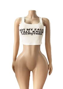 Camiseta sin mangas informal para <span class=keywords><strong>mujer</strong></span>, de punto, ajustada, con cuello redondo y estampado de letras, estilo FloralCharm - Product Image 5