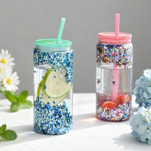 Vaso de Plástico Transparente de Doble Pared de 16 oz con Logotipo Personalizado, Brillantina, Orificio Preperforado, Tapas de Bambú y Pajitas, Vasos Tipo Bola de Nieve para DIY - Product Image 6