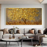 Vente de peinture à l'huile de luxe moderne abstraite arbre doré fleur art mural peinture simple affiche suspendue décoration de la maison vie