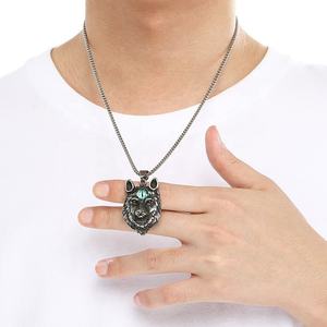 Retro turquesa <span class=keywords><strong>estrella</strong></span> <span class=keywords><strong>de</strong></span> cinco puntas <span class=keywords><strong>Satan</strong></span> Ram accesorio vikingo oso pata gato ojo piedra Lobo cabeza colgante <span class=keywords><strong>de</strong></span> acero inoxidable collar - Product Image 4