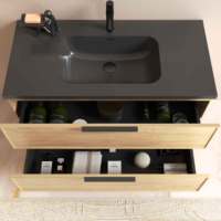 Meuble-lavabo de salle de bain de luxe de 24 pouces avec bassin en sable de quartz noir flottant couleur noyer MFC Cabinet Design mural