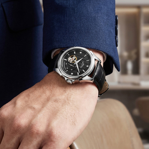 โกลด์เมนนาฬิกาข้อมืออะนาล็อกแบบกลไกอัตโนมัติหรูหราเหล็กเรืองแสงกันน้ำคริสตัลแซฟไฟร์เพชร - Product Image 6