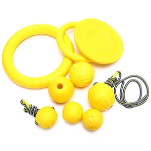 Natural Floating Foam Ball Dog Flying Disc Throwing Interactive Ball With Rope Toy For Pet Training EVA Dog Chew Toy