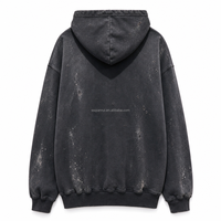 Sweat-shirt zippé sur mesure pour homme, coupe oversize, style vintage délavé, effet usé et déchiré, avec éclaboussures de peinture, en tissu épais