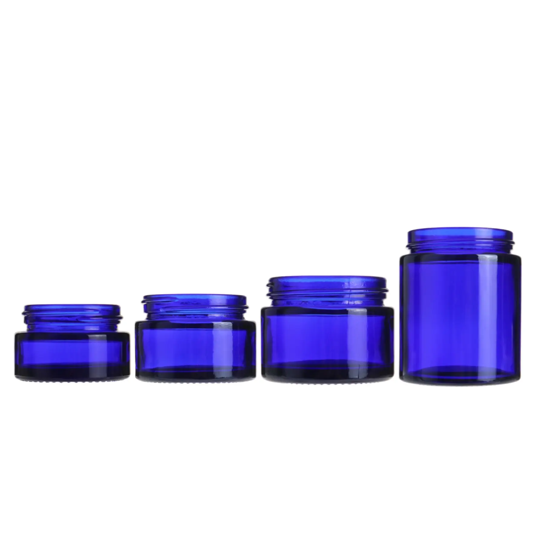 Wholesale china empty blue 20g 30g 50g 100g round glass cosmetic jar with various lids