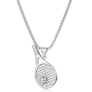 Yunnique – collier avec pendentif raquette de tennis en acier inoxydable, chaîne de 60cm, couleur argent, bijoux à la mode pour hommes - Product Image 1